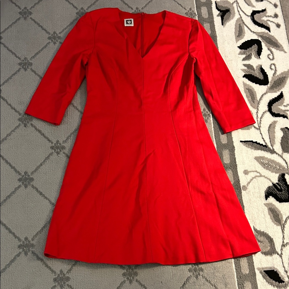 Anne Klein Red V-Neck Midi Dress